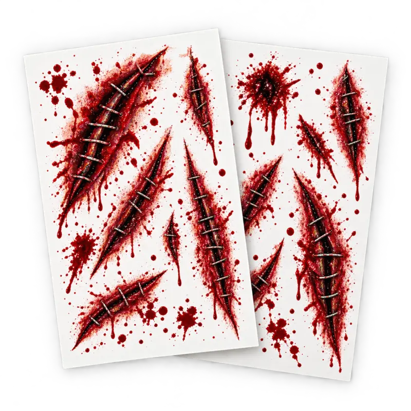 Theatrical temporary wound tattoo sheets